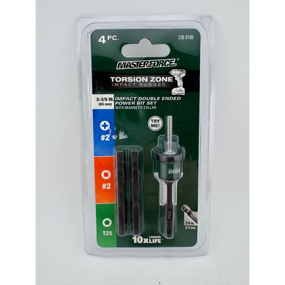 Masterforce Torsion Zone Impact Rugged 2-3/8 Inch Double Ended Power Bit Set